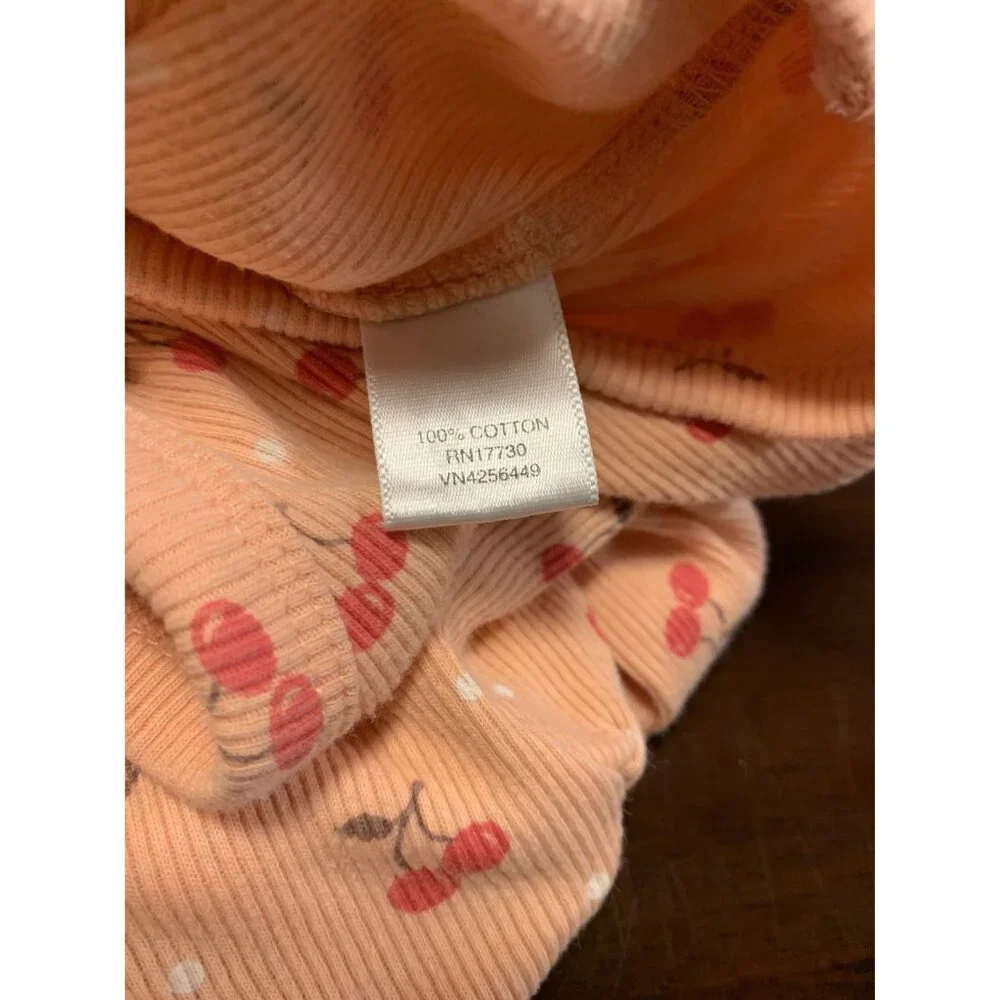 Cherokee 24M Peach Cherry Print‎ Henley Bodysuit Button Ruffle